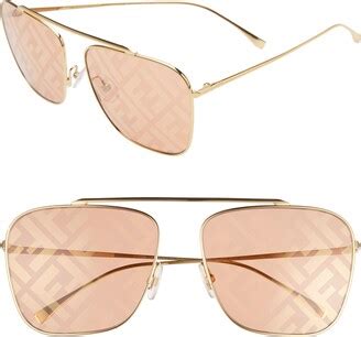 Fendi 61mm Lenticular Lens Navigator Sunglasses In Gold/ Grey